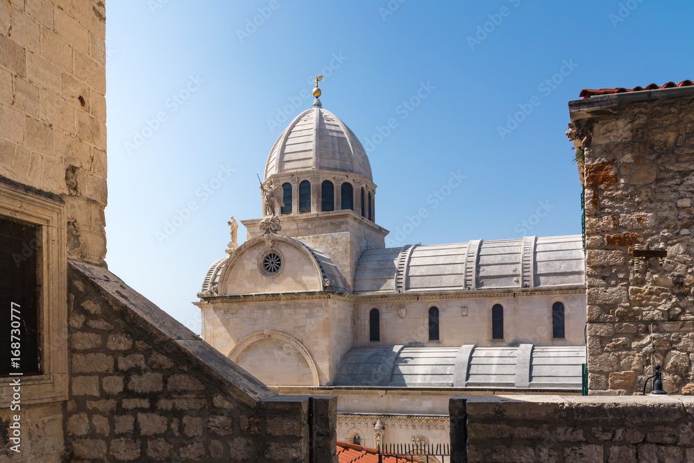 Sibenik Croatia European Vacation Destination City Landscape Ocean Summer Sightseeing Cathedral Closeup