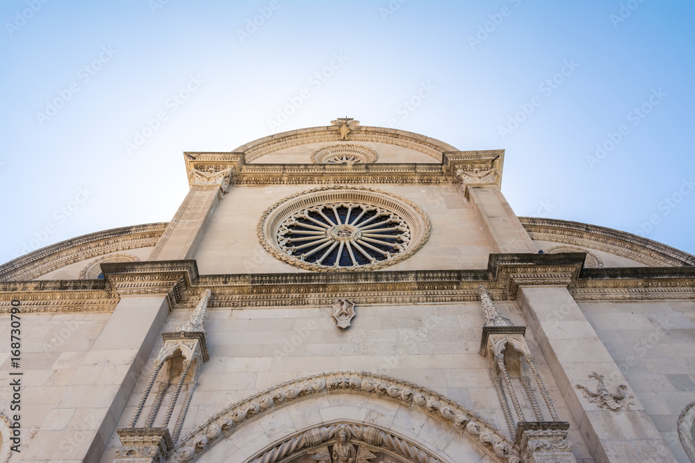 Fototapeta premium Sibenik Croatia European Vacation Destination City Landscape Ocean Summer Sightseeing Cathedral Closeup