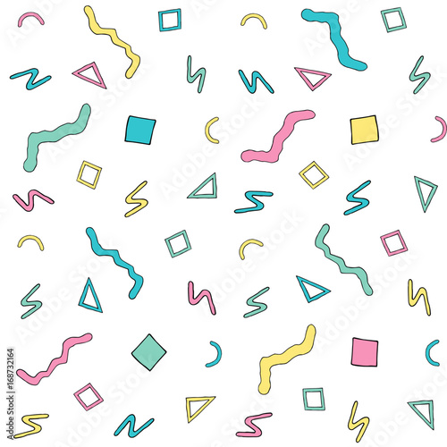 Modern abstract design pattern in retro style. Seamless texture with geometric shapes. Colorful vector Illustration