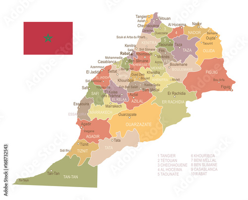 Morocco - vintage map and flag - illustration