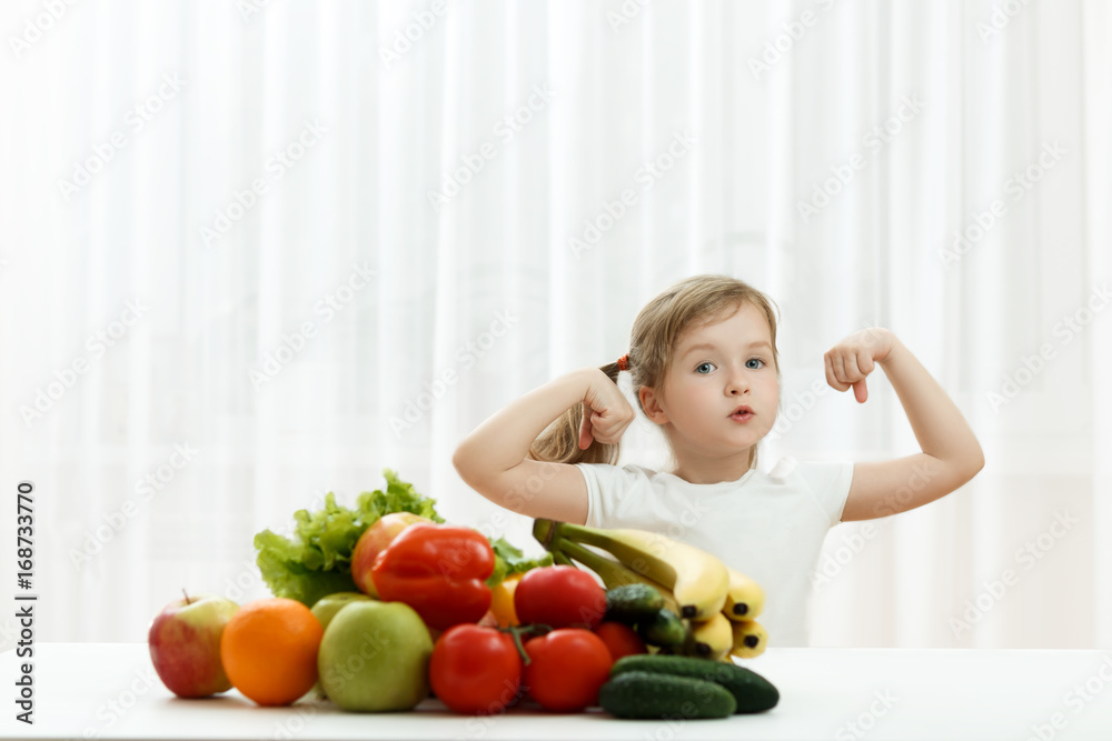 Cute little girl with fresh fruit. Cute little girl with fresh fruit.