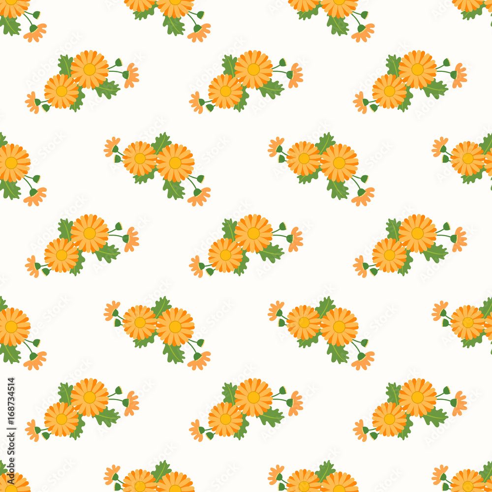 Seamless background image colorful botanic flower leaf plant asteraceae orange daisy Seamless background image colorful botanic flower leaf plant asteraceae orange daisy