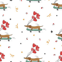 Deken met foto Dieren met ballon patronen Seamless pattern with cute dachshund and heart ballons. Vector holiday background. Valentines day.   © Afanasia