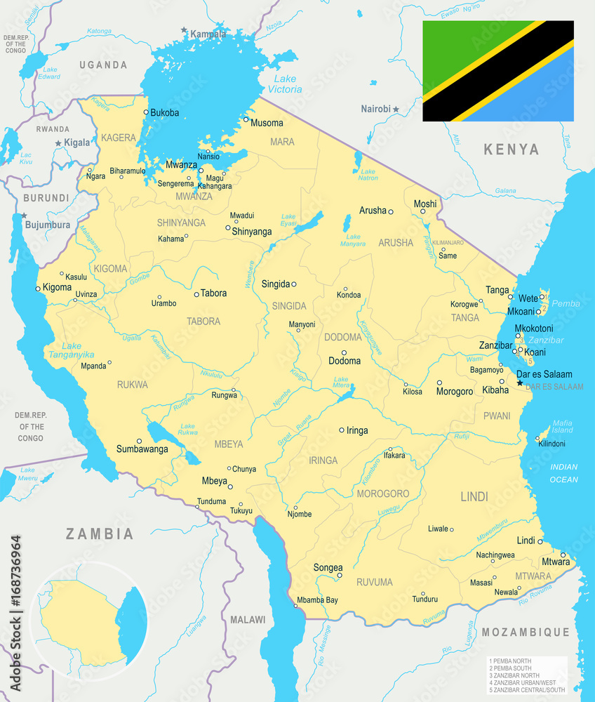 Tanzania - map and flag illustration