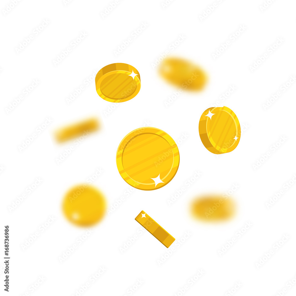 Gold coins flying cartoon isolated. Gold dollars with the effect flying ...