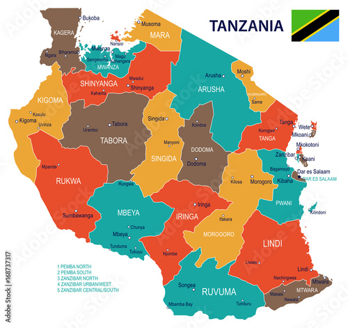 Tanzania - map and flag – illustration