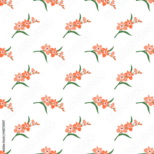 Seamless background image colorful botanic flower leaf plant orange orchid