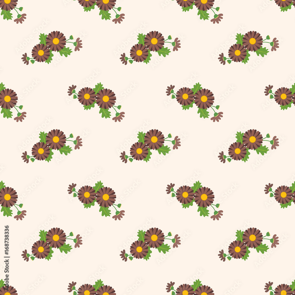Seamless background image colorful botanic flower leaf plant brown daisy Seamless background image colorful botanic flower leaf plant brown daisy