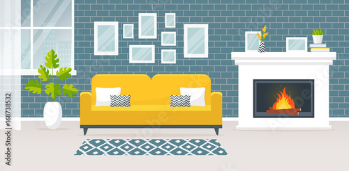 Interior of the living room. Vector banner.
