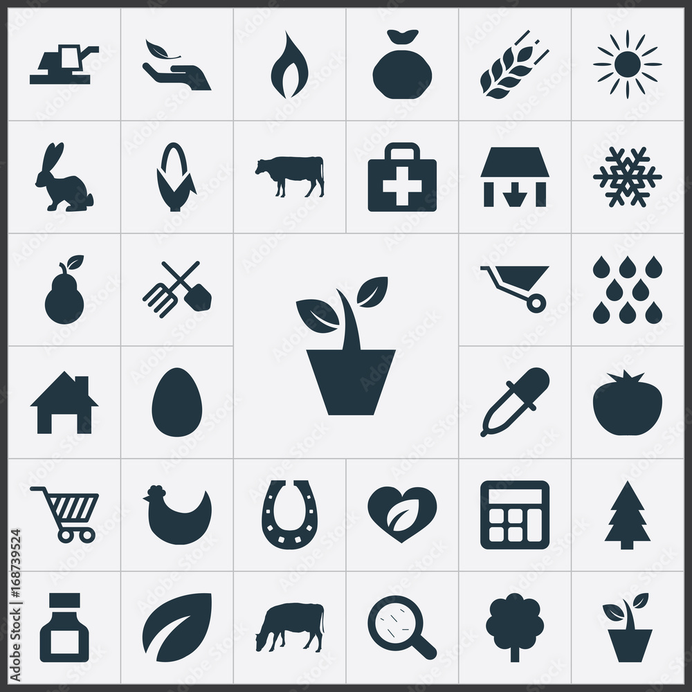 Vector Illustration Set Of Simple Agricultural Icons. Elements Horticulture  Equipment, Duchess, Cattle And Other Synonyms Livestock, Trolley And  Evergreen. Stock Vector | Adobe Stock