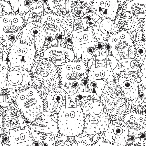 Fototapeta Funny monsters seamless pattern for coloring book