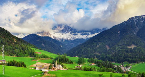 Beautiful mountain village landscape. Dolomites Alps, Italy