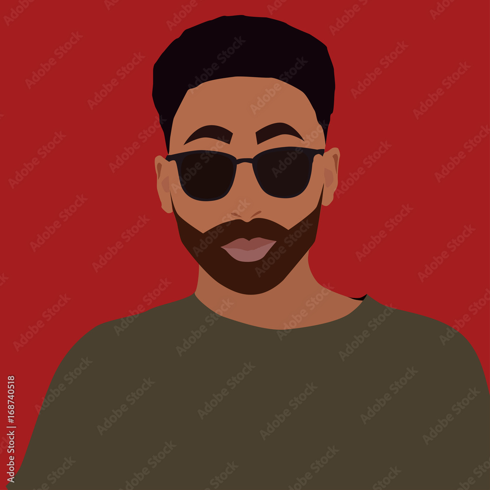 Cartoon bearded african man in sunglasses looking at camera Cartoon bearded african man in sunglasses looking at camera
