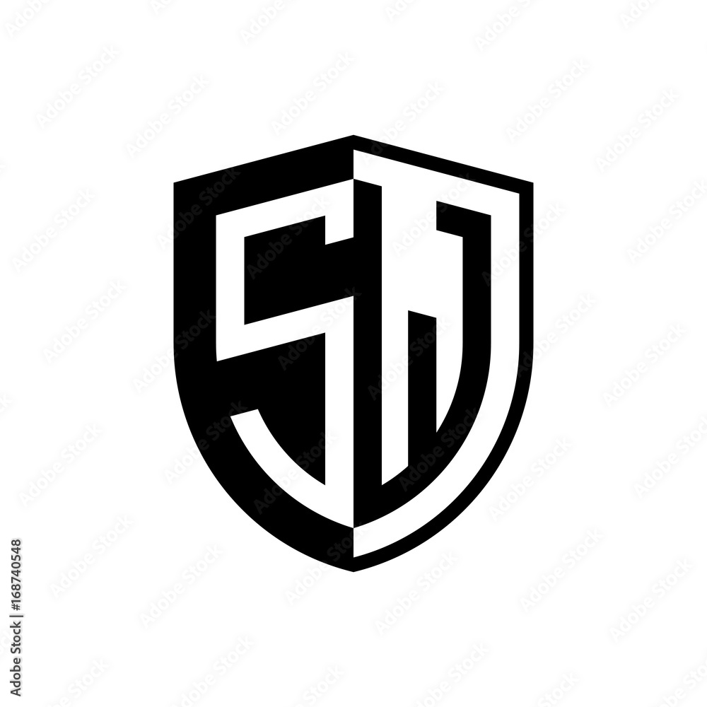 Initial two letter logo shield vector black Initial two letter logo shield vector black