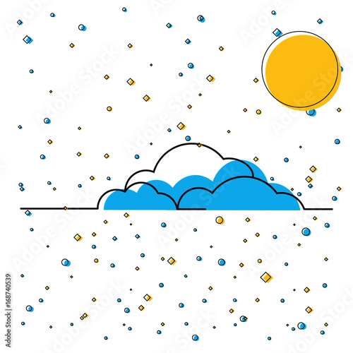 Abstract skyscape with sun, raindrops and clouds