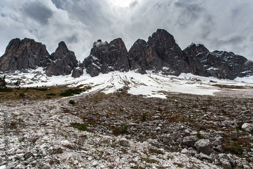 High snowy mountains, nature landscape. Dolomites Alps