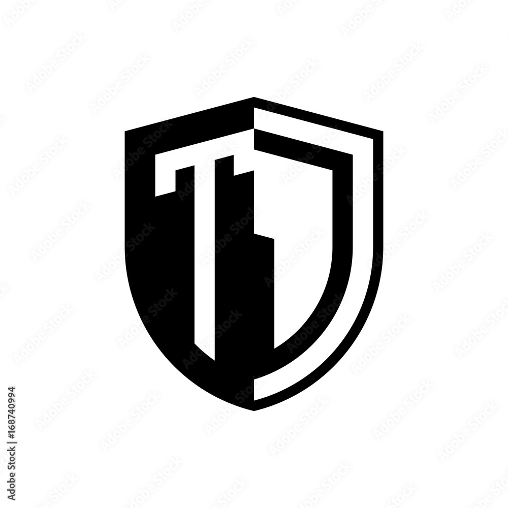 Initial two letter logo shield vector black Initial two letter logo shield vector black