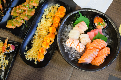 Delicious Japanese sashimi sushi set