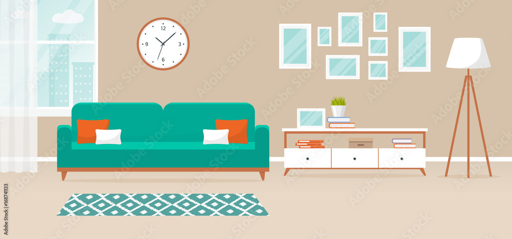 Interior of the living room. Vector banner. Interior of the living room. Vector banner.