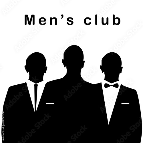 Three black men silhouettes in tuxedos over white background