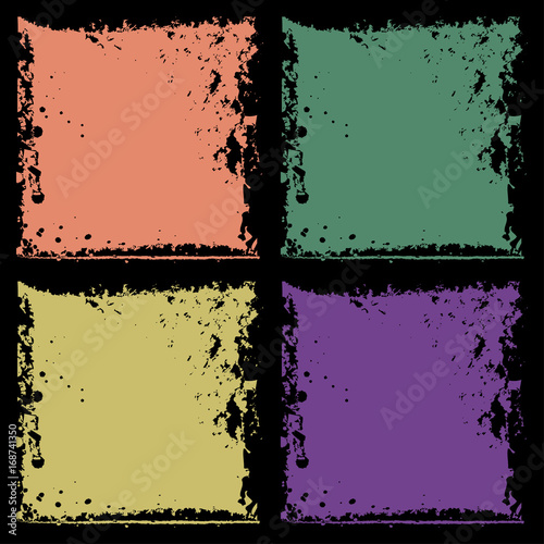 Four blank textured colorful squares over black