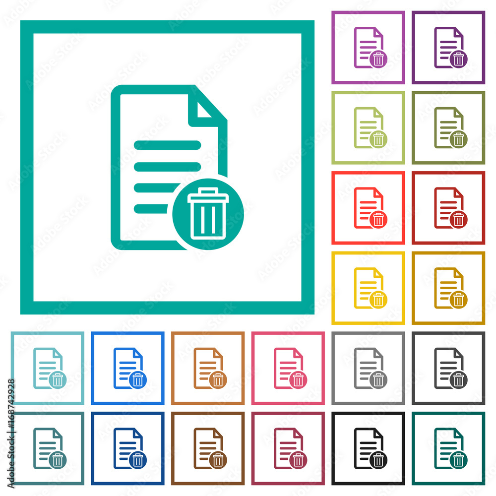 Delete document flat color icons with quadrant frames Delete document flat color icons with quadrant frames