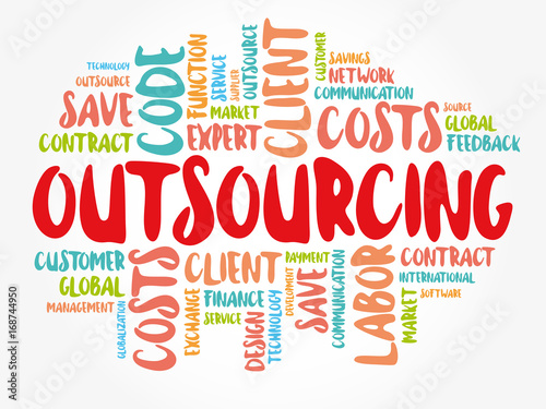 Outsourcing word cloud collage, business concept background