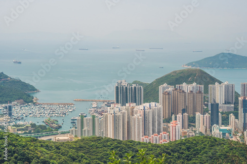 Toned image of modern office buildings in central Hong Kong photo