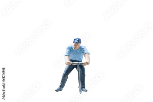 Miniature people worker construction concept on isolate white background with clipping path