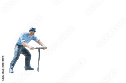 Miniature people worker construction concept on isolate white background with clipping path