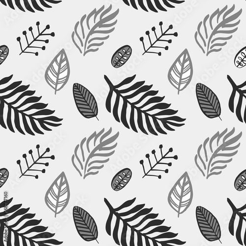 Hand drawn autumnal leaves seamless pattern in gray colors V.2 © juhrozian