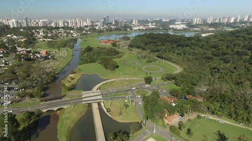 Curitiba, Parana, Brazil - July, 2017: Aerial view Barigui Park. photo