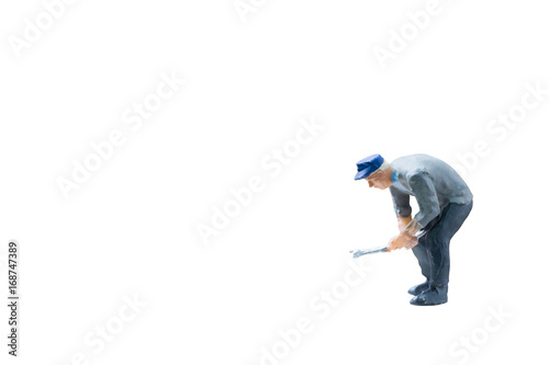 Miniature people worker construction concept on isolate white background