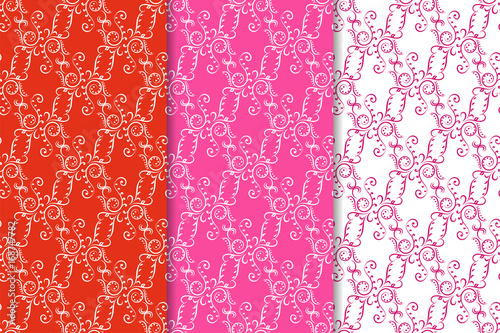 Set of red floral seamless patterns
