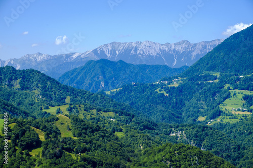 View from villge of Sebrelje towards Tolmin mountains.