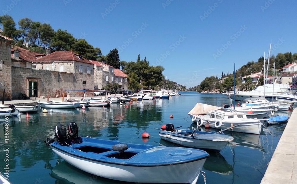 Boats in the harbor of Bobovišća, Brac  island, Croatia