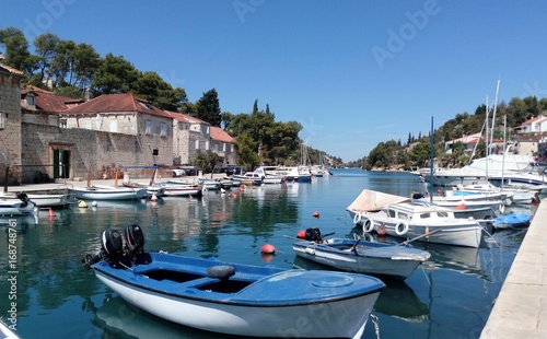 Boats in the harbor of Bobovišća, Brac island, Croatia