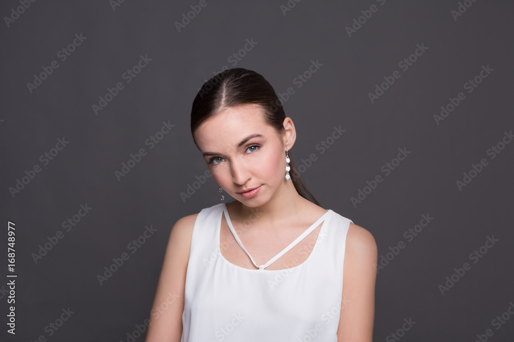 Portrait of serious woman looking straight Portrait of serious woman looking straight