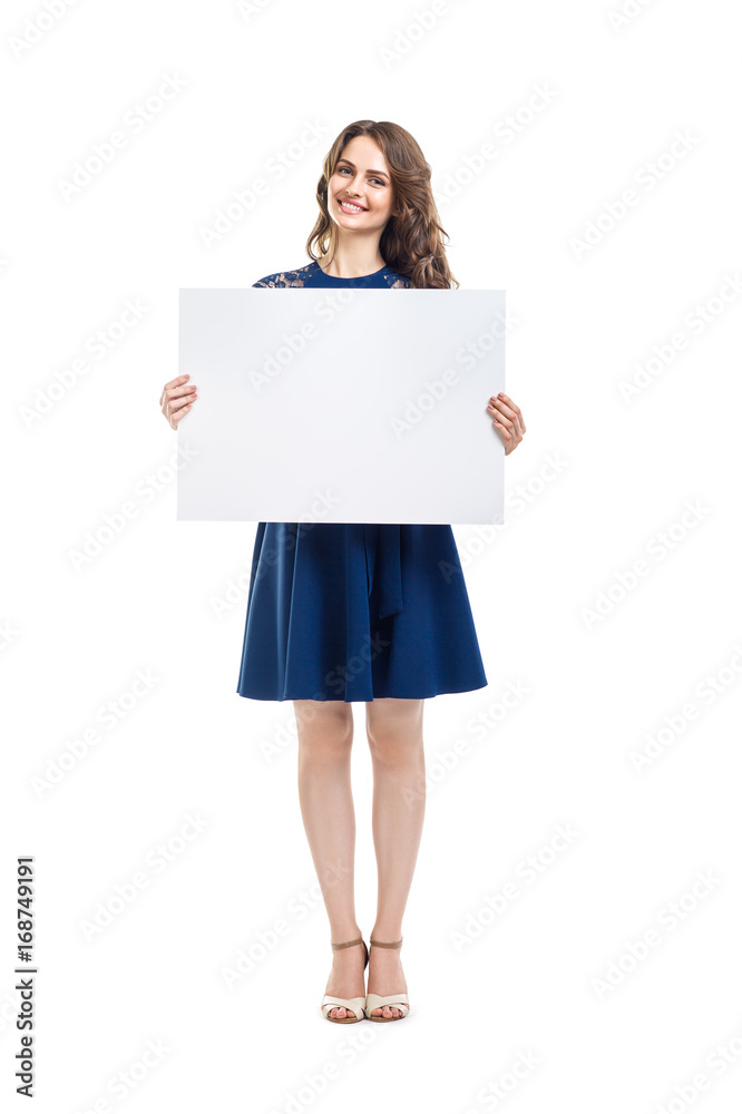 Smiling beautiful woman holding empty sign board Smiling beautiful woman holding empty sign board