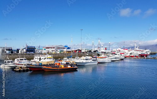 Boats in the harbour of Reykjavik, Iceland.