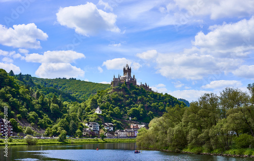 City of Cochem with "Reichsburg Castle" in wine growing area of Moselle / Valley of Moselle in germany