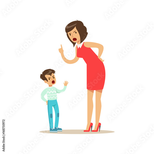 Mother yelling at her son, negative emotions concept vector Illustration