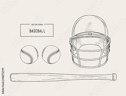 Canvas Print A collection of illustrated baseball elements vector.