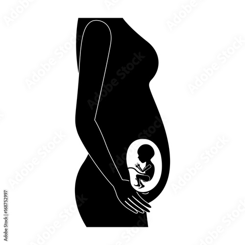 black silhouette of side view pregnancy process in female body fetus human growth semestrer