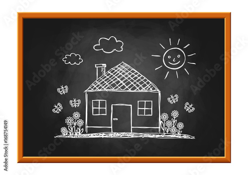 House drawing on blackboard