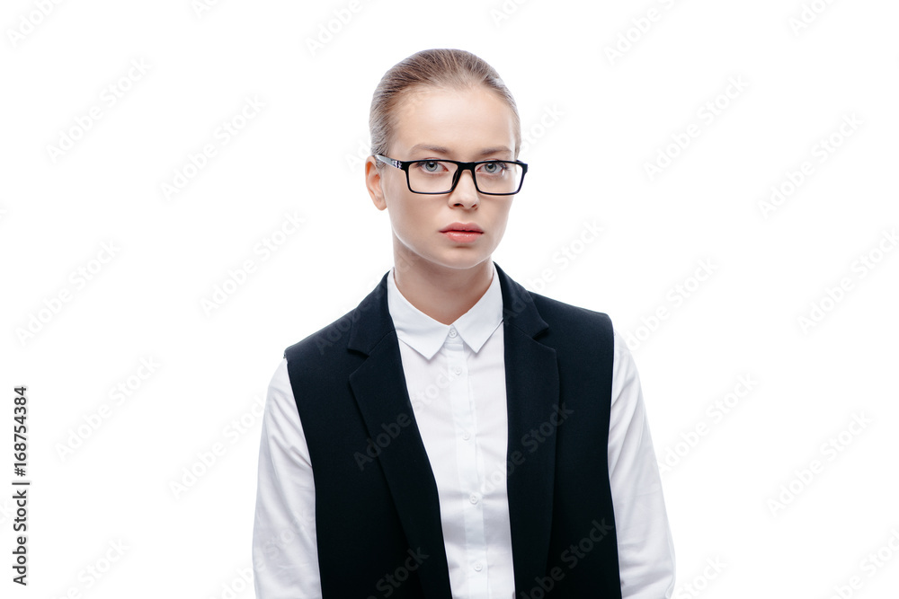 attractive businesswoman in eyeglasses