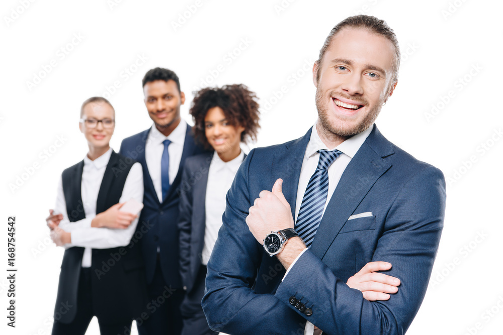 handsome businessman with colleagues handsome businessman with colleagues