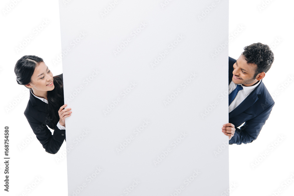 businesspeople with empty board businesspeople with empty board