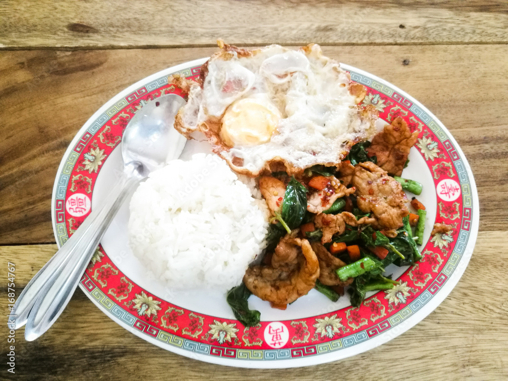 Stir fry basil pork Thai food Stir fry basil pork Thai food