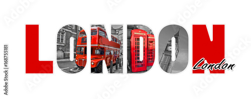 London letters, isolated on white background, travel and tourism in UK concept